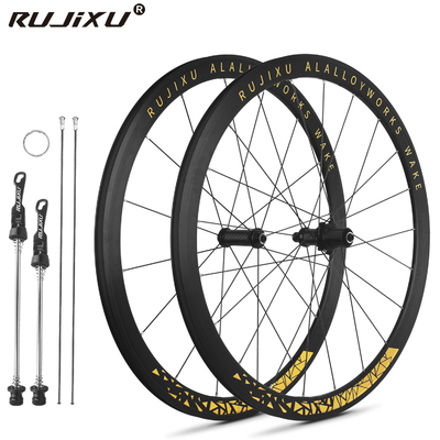700C 120Rings V Brake Disc Road Bike Wheelset Aluminum Alloy 40mm Height Rhombic Gold Spokes Clincher Rim Gold Mark