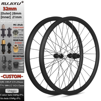 RUJIXU Factory 700c 32mm Carbon Clincher Disc Brake Wheelset 24 Holes MC-2/R 240/RD-36T Tubeless Road Bike Wheels