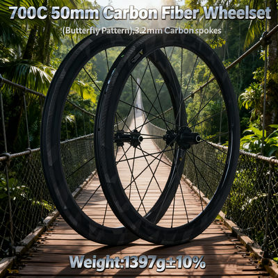 700C 50mm Carbon Fiber V Brake Wheelset with 6-Pawl Hub and Quick Release