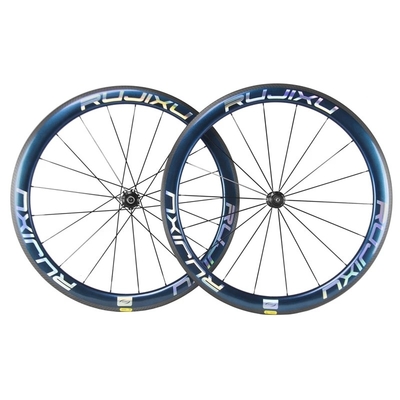 Carbon Fiber V/C Brake Clincher Wheels RUJIXU 700C 50mm Road Bike Bicycle Wheelset with Holes 18F/21R 1725g Lightweight