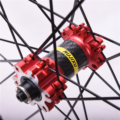 24 Holes Carbon Fiber MTB Wheelset Straight Ribbed Smooth Bearings Front 2 Edge 4 Aluminum Wheels