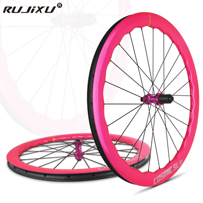 700C Carbon Fiber Pink Rim Disc Brake Wheel Set With UD Finishing And 6 Claw HUB5045mm Center Lock