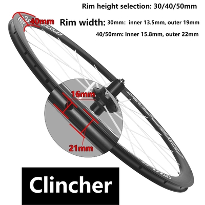 Road Bicycles 50mm Carbon Clincher Wheelset Detachable Aluminum Alloy
