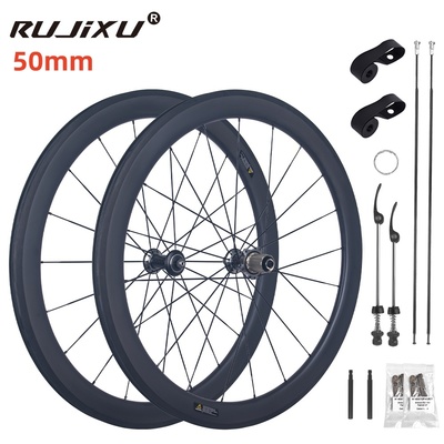 RUJIXU 700c Carbon Bike Wheels 50 25mm Width Clincher Wheel Bicycle Rim Brake Cycling Wheels Bicycle Wheelset