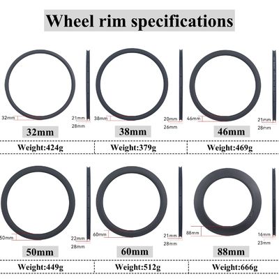 700C Carbon Fiber Road Bike Rim with T700/T800 Carbon and 32/38/46/50/60/88mm Depth for 700C*23C-32C Tires