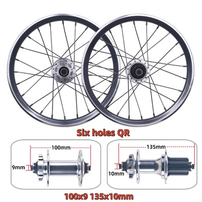 RUJIXU 18-Inch Silver Black Folding Bicycle Wheel Set 349 305 Disc Brakes 120 Rings Hub Aluminum Alloy Wheelsets