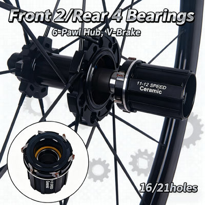 700C 50mm Carbon Fiber V Brake Wheelset with 6-Pawl Hub and Quick Release