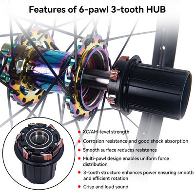 Durable 6061 Aluminum Alloy Mountain Bike Wheelset with 7075 Hub Six Pawl Three Tooth and Steel Axle