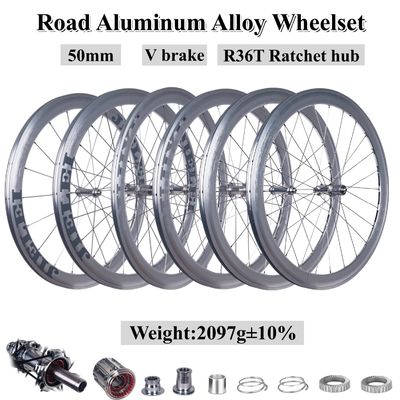 Silver 50mm Height Road Bike Wheelset with High Pressure Rim Tape and V Brake