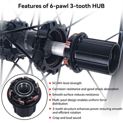 45mm Road Bike Wheelset with 6-Pawl 3-Tooth Hub and 24/24H Spokes - Disc Brake Wheelset