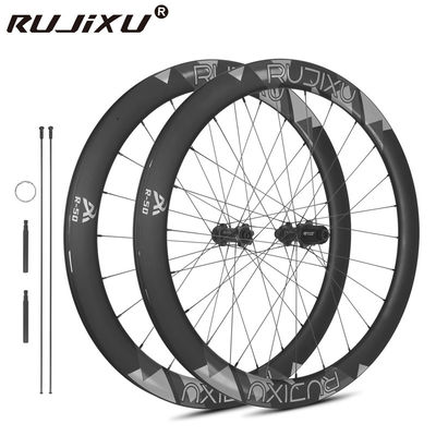 Хорошая цена Durable RUJIXU 700C Full Carbon Road Bike Wheelset 50mm 36T Ratchet HUB Clincher/Tubeless Bicycle Wheels with Disc Brake V Brake System онлайн