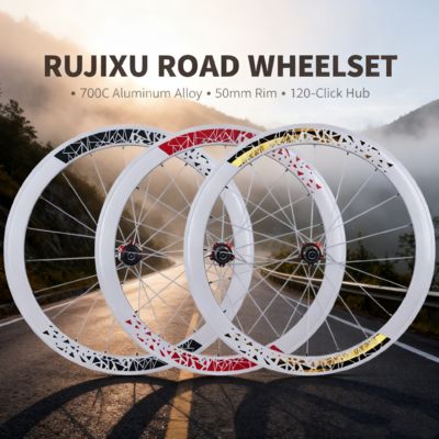 Buen precio RUJIXU Juego de ruedas de bicicleta de carretera 700C de aleación de aluminio con 50 mm de altura, freno de disco, buje de fibra de carbono, cubierta de alta calidad para bicicleta en línea