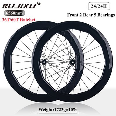 İyi fiyat RUJIXU 700c Karbon Bisiklet Tekerlek Seti 6560mm 30mm Genişlik 24 Delik Clincher Tekerlekler Disk Frenli Yol Bisikleti Disk Fren Sistemi ile çevrimiçi