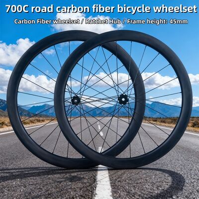 Goede prijs 45mm Diepe Carbon Fiber Schijfrem Wielset met 36T Ratchet Naaf en Tubeless/Draadvanger Compatibiliteit online