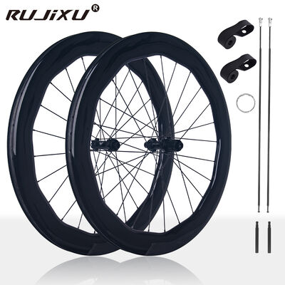 Ein guter Preis. RUJIXU 700c Kohlenstoff Fahrrad-Radset mit 6560mm Rahmen Höhe 30mm Breite und 24 Löcher Scheibenbremssystem Online