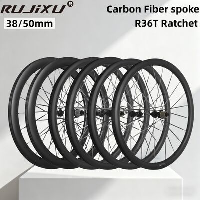 Prezzo buono Set di ruote per bici da strada con freno a disco in fibra di carbonio ultraleggera da 38 mm di altezza, con mozzo a cricchetto 36/54T in linea