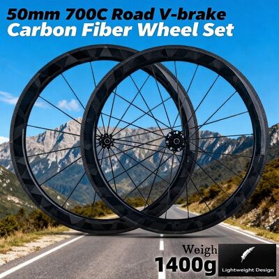 Dobra cena. RUJIXU 700C Rower Road Wheelset V-Brake Ready 50mm Carbon T800 Spokes-Clincher/Tubeless 6-kręgowy rurociąg łożyska dla konkurencyjnych w Internecie