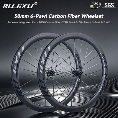 Good price RUJIXU 700C 50mm Carbon Fiber Road Bike Wheelset with Disc Brake Thru Axle Hub Carbon Fiber hub Tubeless Compatible for Road Bicycles online