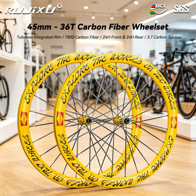 Bom preço. RUJIXU Road Bike T800 Fibra de Carbono 45mm Altura de disco travão 24H 700C 3.7mm Spoke 36T Ratchet Deep Clincher / Tubelless pneu de bicicleta on-line
