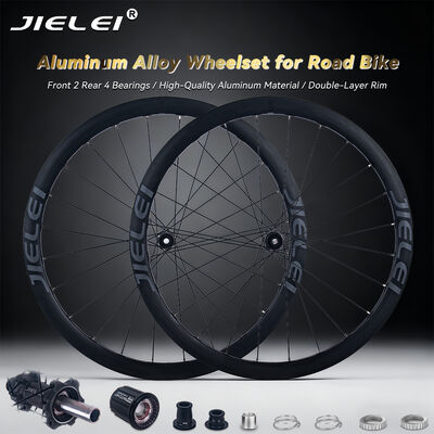 Καλή τιμή JIELEI 700C Ανθεκτικό τροχόσπιτο ποδηλάτου δρόμου Τροχόσπιτο αλουμινίου κράμα 38mm ύψος δίσκος φρένο 36T Ratchet Hub Clincher / Tubeless ελαστικό εμπρός / πίσω σε απευθείας σύνδεση